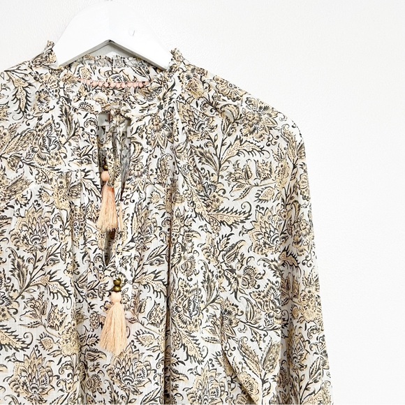 BOGO! Anthropologie Tie Neck Peasant Blouse Botanical Floral Print Size XS - Picture 5 of 10